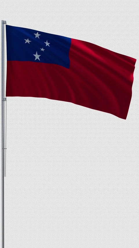 Samoa flag waving on metal flagpole vertical video transparent background 3D Stock Footage 335930847
