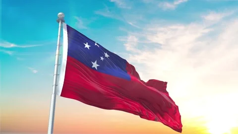 Samoa-Flag Waving Realistic With Sky Stock Footage 301444541