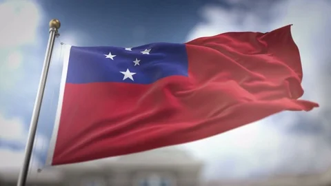 Samoa Flag Waving Slow Motion 3D Rendering Blue Sky Background - Seamless L.. Stock Footage 75496169