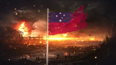 Samoa flag waving in war is torn Stock-Footage 346091867