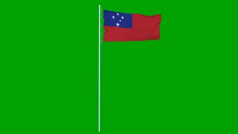 Samoa Flag Waving on wind on green screen or chroma key background. 4K animation Stock Footage 128758714