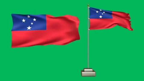 Samoa flag waving in the wind on a green background Stock Footage 277955695