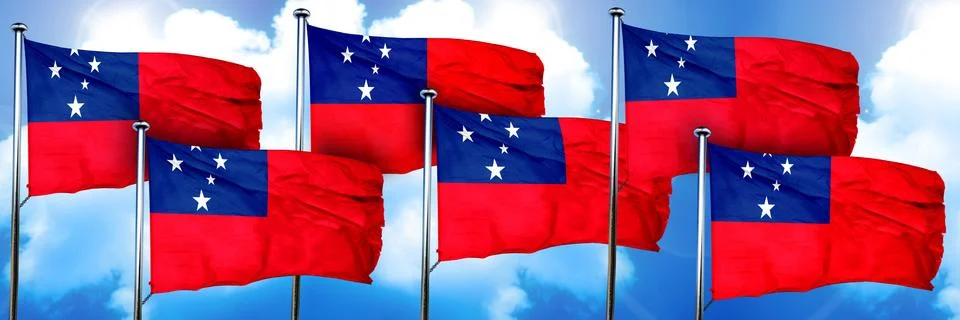 Samoa flags, 3D rendering, on a cloud background Stock Illustration