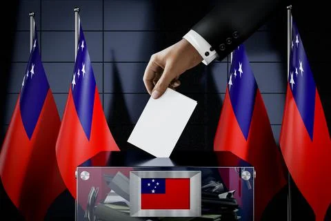Samoa flags, hand dropping ballot card into a box Ilustración de archivo