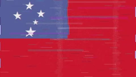 Samoa Glitch Flag Vector - RGB Split Digital Video Frame Design Stock Illustration