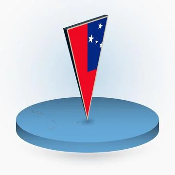 Samoa map in round isometric style with triangular 3D flag of Samoa Stock Illustration