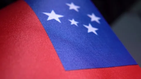 Samoa National Flag Fabric Texture Macro Closeup Stock Footage 330877053