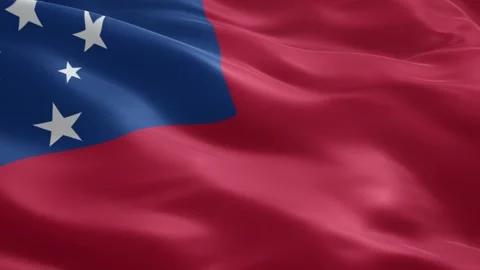 Samoa National Flag Waving in Wind Loop Realistic Animation Background Stock Footage 334343653