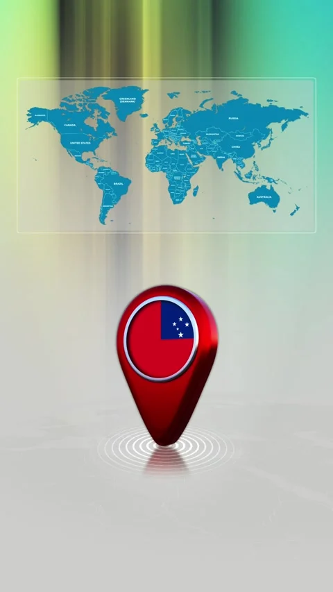 Samoa World Map Pin Location Background Loop Vertical Stock Footage 343194426