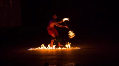 Samoan Knife Fire Dancer Stock Footage 42926883