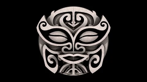 Samoan mask opens 3D animation. ALPHA MATTE. Video stock 118990969