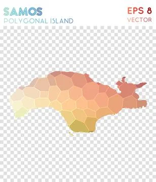 Samos polygonal map, mosaic style island. Likable low poly style, modern de.. Stock Illustration