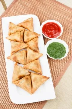Samosa with Mint Chutney Stock Photos