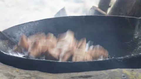 Samosas deep frying Video stock 344811235