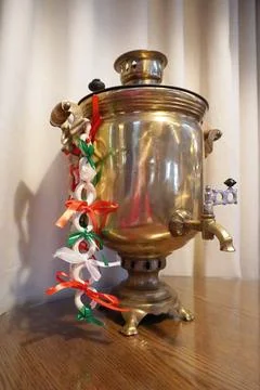 Samovar with bagels on the table. Stock Photos