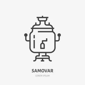 Samovar flat line icon. Vector thin sign of russian tradition hot drink, outline Stock Illustration