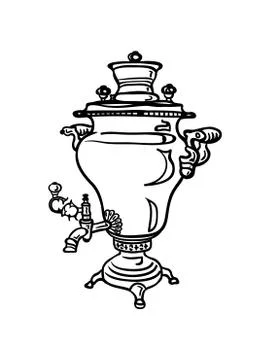 Samovar russian tea, russian doll, russian folk vintage design logo. Isolated Illustration