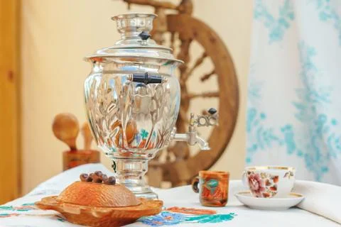 Samovar on the table Stock Photos