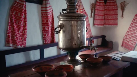 Samovar On The Table. Tea Drinking At The Table According To Slavic Traditions Stock Footage 167837597