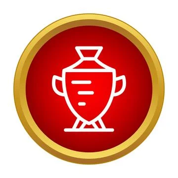 Samovar tea urn in a red circle button icon Stock Illustration