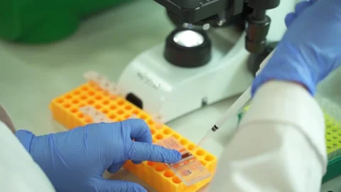 Sample analysis in Laboratory Stock Footage 145867499