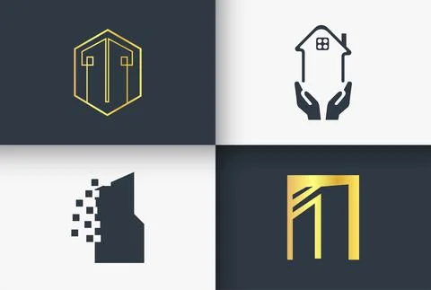 Sample And Manimal  Real Estate And Construction Logo Line Art Stock Illustration
