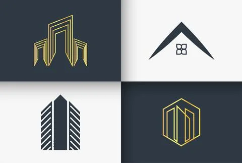 Sample And Manimal  Real Estate And Construction Logo Line Art Stock Illustration