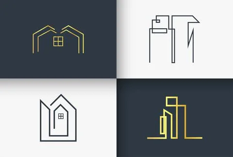 Sample And Manimal  Real Estate And Construction Logo Line Art Stock Illustration