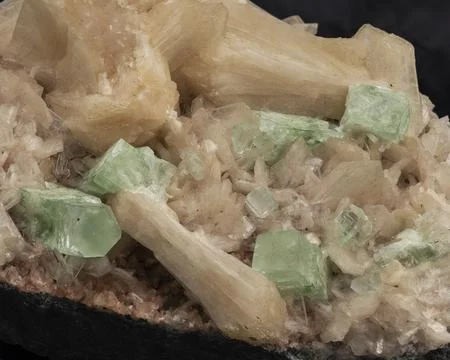 Sample of apophyllite and stilbite on a black background Stock Photos
