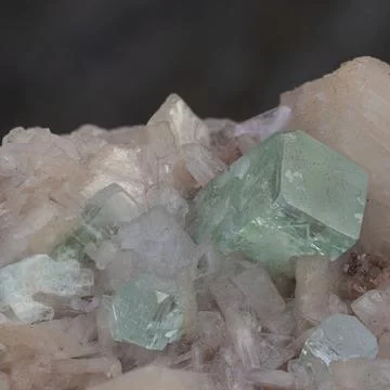Sample of apophyllite and stilbite on a black background Stock Photos
