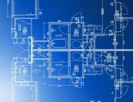 Sample of architectural blueprints over a blue background / blueprint Illustrazione stock