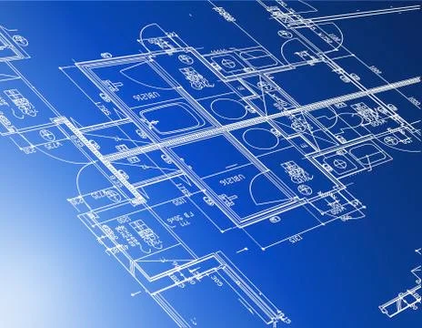 Sample of architectural blueprints over a blue background / blueprint Stock Illustration