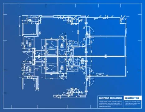 Sample of architectural blueprints over a blue background / blueprint Stock Illustration