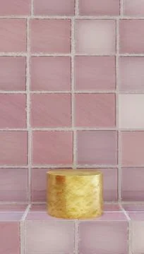 Sample of bathroom products on tiled backdrop for sample of perfumery and bat Stock Photos
