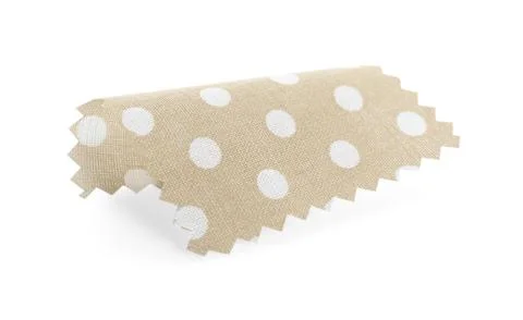 Sample of beige fabric with polka dot isolated on white Fotos de archivo