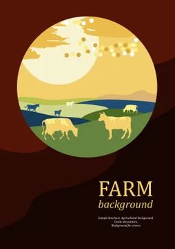 Sample brochure. Agricultural background. Sunset. Cows made up of circles Stock Illustration