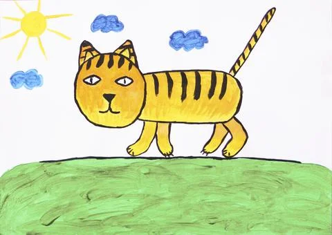 A sample for a child to draw a cat Stock Photos