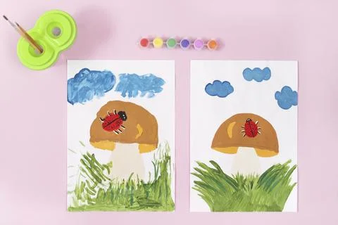 A sample for a child to draw a mushroom Stock Photos