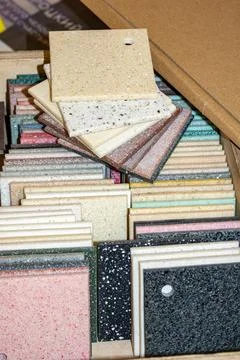 Sample Collection of Composite Countertop Materials Stock Photos