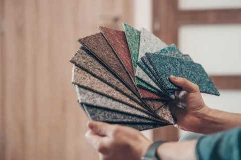 Sample of colored carpets in floor shop Stock-Fotos