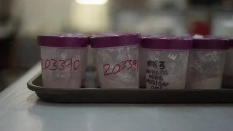 Sample containers sitting in a real lab ready to be tested Video stock 144351711