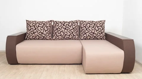 A sample of a corner brown sofa. Minimalistic interior. Stock Footage 155591013