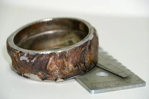 Sample of defective weld for testing in a special laboratory at the enterpris Stock Photos