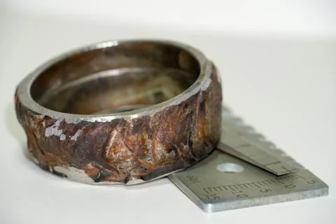 Sample of defective weld for testing in a special laboratory at the enterprise Stock Photos