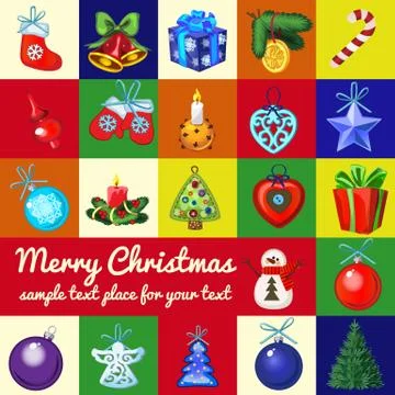 Sample design of placard with attributes of the New Year and Christmas. Sketch Stock Illustration