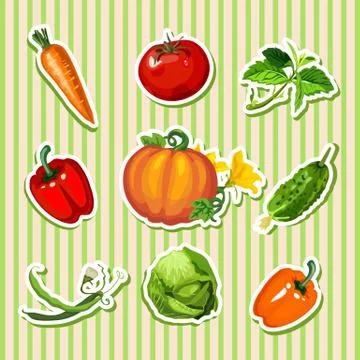 Sample design of placard with cute ripe vegetables. Sketch of poster with Stock Illustration