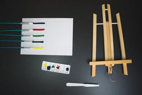 Sample of different colors with brushes Stock Photos