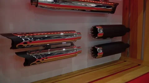 Sample exhaust pipes on the stand Stock Footage 156040625