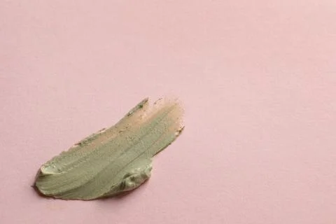 Sample of face cream on pink background, top view. Space for text Stock Photos