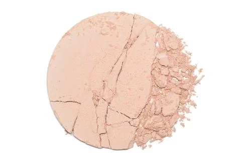 A sample of face powder in white. Beige round cracked powder palette Stock Photos